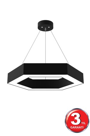 Hexagon ( Siyah Kasa, Beyaz Işık ) Ledli Modern Led Avize, Salon, Mutfak, Oturma Yatak Odası, Sarkıt Hexagon Siyah 6500K - Hegza Lighting