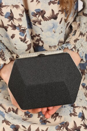 Hexagonal Case Black Glitter Evening Dress Bag WEEM0238 - weem bag