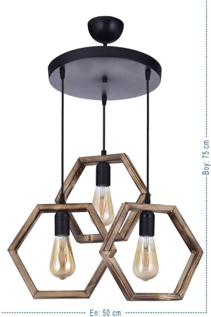Hexagonal Triple Wooden Chandelier 0111 - Zuhal Aydınlatma