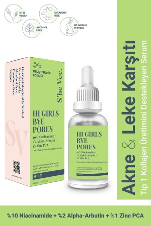 HI GIRLS BYE PORES – Arbutin-Niacinamid-Serum gegen Akne und Hautunreinheiten (30 ml) - She Vec