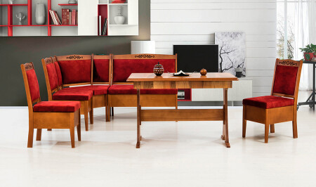 Hicran Kitchen Corner Set Walnut - Claret Red - Cadde Yıldız