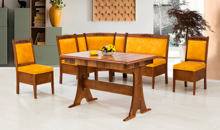 Hicran Kitchen Corner Set Walnut - Mustard - Cadde Yıldız