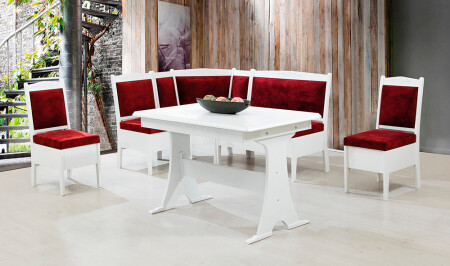 Hicran Kitchen Corner Set White - Claret Red - Cadde Yıldız