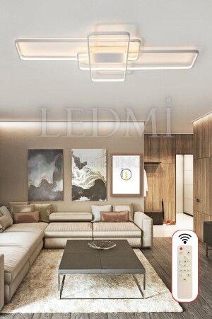 High Illuminance Rectangular White Ceiling LED Chandelier-3 Color Lighting-Controlled Chandelier-Living Room Chandelier - Ledmi Lighting