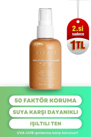 High Protection Water Resistant Shimmer +50 Factor Sun Cream 100ml - Licape
