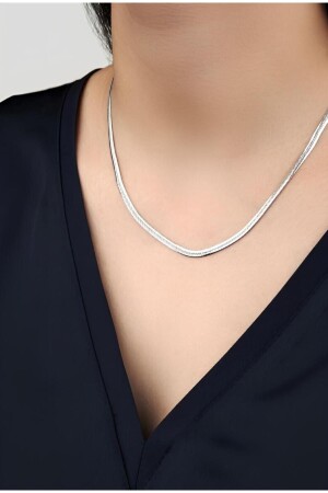 High Quality 316l Steel Italian Crushed Silver Color Flat Chain Necklace 45 Cm - Alze Beauty