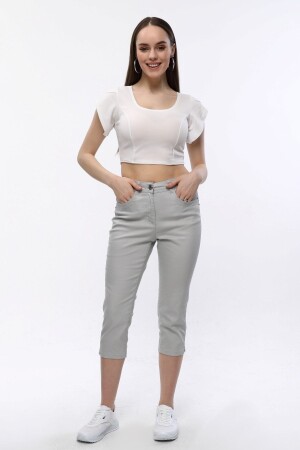 High Waist Classic Lycra Linen Plus Size Capri - Genel Markalar