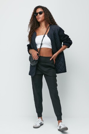 High Waist Cuffed Leg Jogger Sweatpants 811 Black - C City