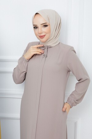 Hijab Clothing Crepe Fabric Abaya Collar Lace Up Mink - Moda Esre Fashion