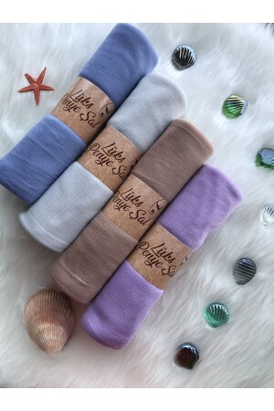 Hijab Combed Cotton Shawl Set of 4 (Denim Blue - Light Gray - Milk Brown - Lilac) 4LUPENYESET - Naciye Sultan