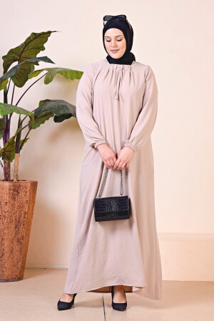 Hijab Comfortable Fit Women's Plus Size Dress Viscose Stone 8408s1sevimG2 - Ferace