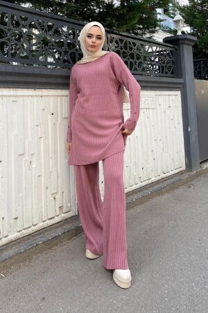 Hijab Corded Long Sleeve Top-Bottom Two-piece Suit Blouse Trousers - Ekogiyim