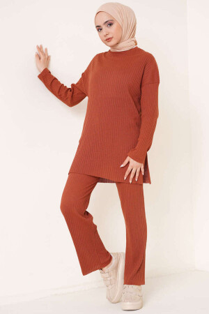 Hijab Corded Long Sleeve Top-Bottom Two-piece Suit Blouse Trousers - Ekogiyim
