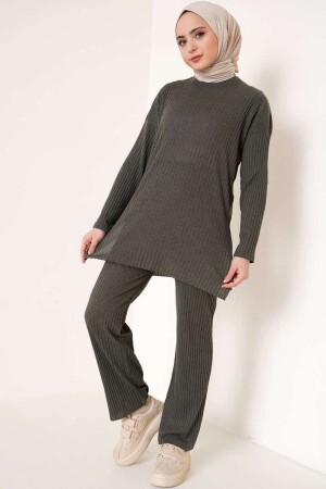 Hijab Corded Long Sleeve Top-Bottom Two-piece Suit Blouse Trousers - Ekogiyim