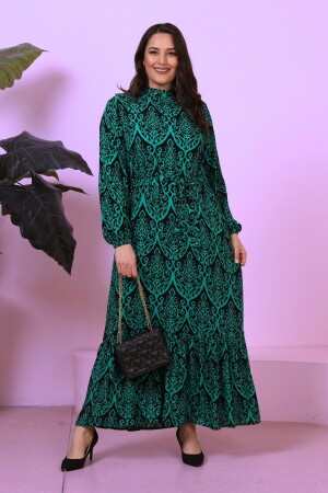 Hijab Dress Summer Women's Hijab Clothing Large Size Pleated Dress Emerald Green 8686sevimG2 - Ferace