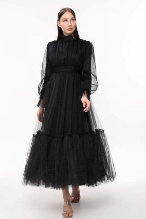 Hijab Evening Dress Hayal Tulle Gather Detailed Evening Dress - Asees