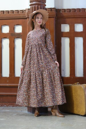 Hijab Vintage Brown Floral Layered Dress TYC00576890295 - KÜÇÜĞÜM BUTİK