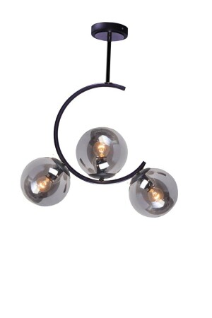 Hilal C Model Modern Spor Glop Füme Camlı Siyah 3'lü Plafonyer Avize LMBDR0025 - Lambadar