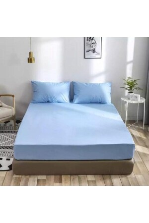 Himmelblaue Farbe, King-Size-Doppelbettlaken aus 100 % gekämmter Baumwolle, elastisch, 200 x 200 cm - Karahanli