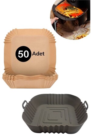 ® Hitzebeständige Silikon-Airfryer-Graue quadratische Backmatte 20 cm und 50 Stück Backpapier PRA-8321896-2801 - Buffer
