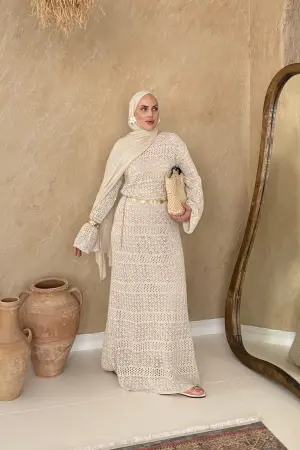 Hm Durchbrochenes Kleid Beige - Nuuwears