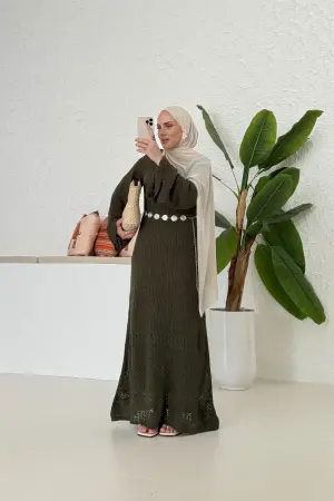 Hm Durchbrochenes Kleid Khaki - Nuuwears