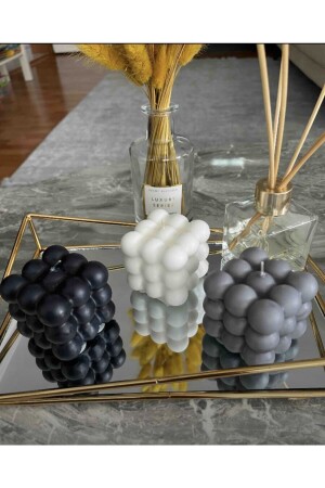 Hobidiyari - Set of 3 Scented Gray White Black Bubble Candles - Favori Home