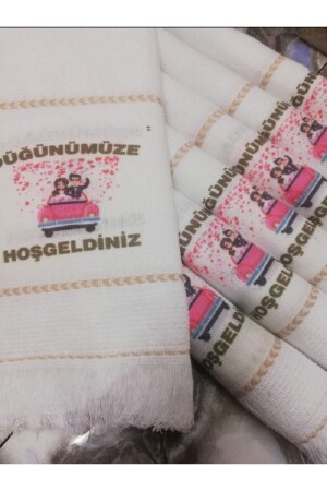 Hochzeitshandtuch, Autohandtuch, Konvoi-Handtuch, 12 Stück. Versprechen - Engagement. Schulhandtuch-rosa Auto - Yörük Tuhafiye