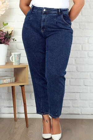 Hohe Taille, plissierte Tasche, bequeme Passform, stilvoll und kühl, waschbar, Lycra-Mom-Jeans in Übergröße - Missthetis