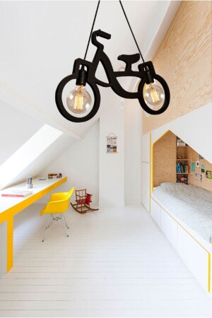 Holz Holz schwarz Fahrrad Pendelleuchte Kronleuchter Holz Luxus rustikale moderne dekorative Lampe Kinderzimmer Kronleuchter - Utku Tasarim