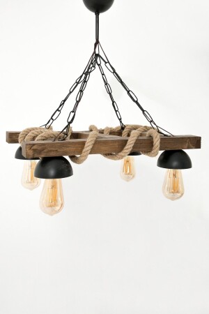 Holz-Kronleuchter, dekorativer natürlicher Seil-Kronleuchter, Wohnzimmer, Balkon, Café, Hotel, Kamelie, 4-teiliger Kronleuchter, 38384koyR - megüsa