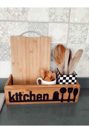 Holz-Küchen-Organizer, Holzkiste, Küchendekoration, 35 x 12 cm - Woodretro
