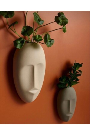 Home Decor Dekorative Doppelwandvase Skandinavische Wanddekoration Maske Anthrazit Beige Skulpturenzubehör - Kaktüsbutik