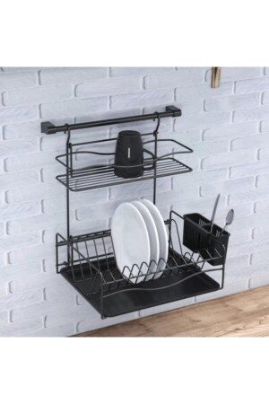 Home Pipe Hanging Cup Holder Plate Rack Dish Rack Matte Black Kb013s GNRL00977 - Geseus