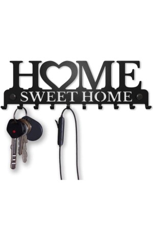 Home Sweet Home Text gemusterter dekorativer Metallaufhänger – Schlüsselanhänger – Taschenhalter – Wandmontage, Schwarz - 4