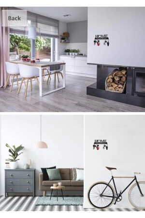 Home Sweet Home Text gemusterter dekorativer Metallaufhänger – Schlüsselanhänger – Taschenhalter – Wandmontage, Schwarz - 6