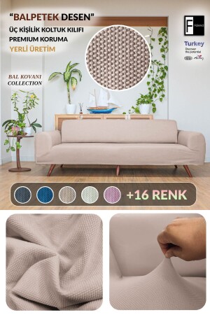 Honeycomb 3-Seater Mink Elastic Sofa Cover Elastic Sofa Cover sofa cover - Faiend
