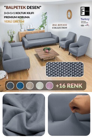Honeycomb 3+3+1+1 dark-gray elasticated sofa cover elasticated sofa cover sofa cover set - Faiend