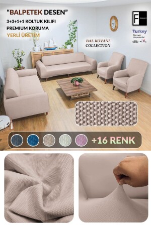 Honeycomb 3+3+1+1 mink elasticated sofa cover elasticated sofa cover sofa cover set - Faiend