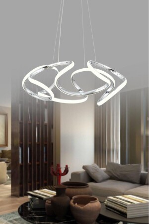 Honos Chrom moderne Pendelleuchte, weißes Licht, LED-Kronleuchter, Wohnzimmer, Küche, Zimmer, LED-Kronleuchter - Dekorluna