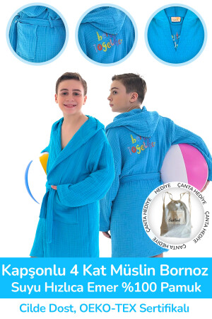 Hooded 4 Layers Muslin Children's Bathrobe 100% Cotton Girls' and Boys' Bathrobes Blue Bee EHQRVW89 - BeeMind