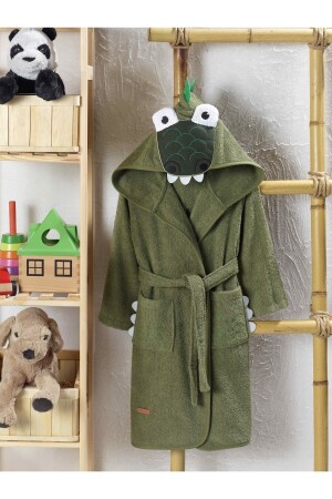 Hooded Children's Bathrobe 100% Cotton Girl-Boy Baby Child Bathrobe Animal Crocodile Green BRZ0001 - ÇARŞAF DÜNYASI