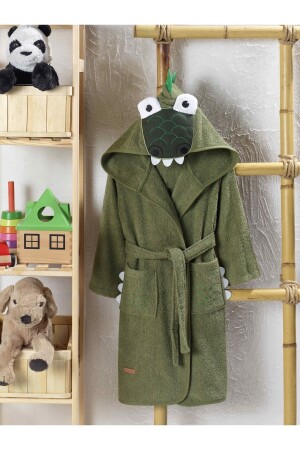 Hooded Children's Bathrobe 100% Cotton Girl-Boy Baby Children's Bathrobe Animal Crocodile Green - Çarşaf Dünyasi