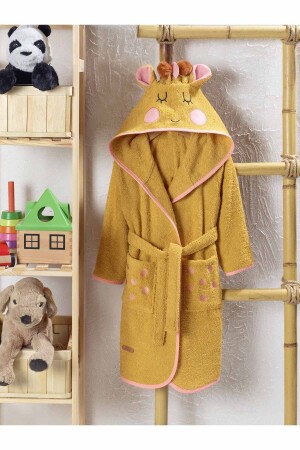 Hooded Children's Bathrobe 100% Cotton Girl-Boy Baby Kids Bathrobe Animal Giraffe Mustard - Ely Parker