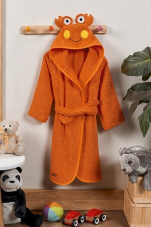 Hooded Children's Bathrobe 100% Cotton Girl's Boy's Bathrobe Crab Animal Orange BRZ0001 - ÇARŞAF DÜNYASI