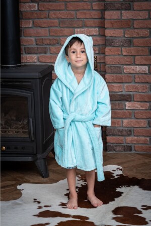 Hooded Flower and Eye Embroidered Wellsoft Children's Dressing Gown (TURQUOISE) tur04-uni - MEYHOME