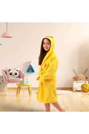 Hooded Girl's and Boy's Bathrobe with Duck Embroidery - Lavin