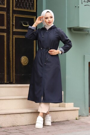 Hooded Trench Coat with Striped Cuffs - Suffemoda