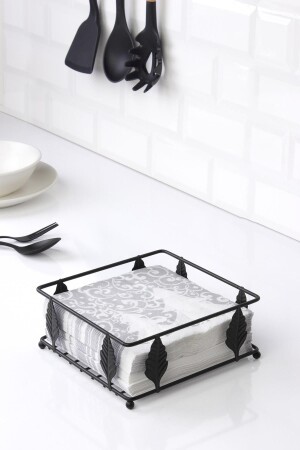 Horizontal Napkin Holder with Black Leaf Pattern - Okyanus Home