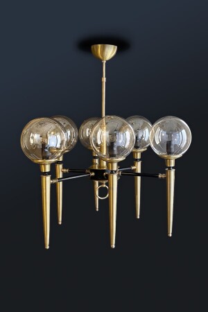 Horn Series Antiqued and Black Color Glass Headed 6 Arm Chandelier FAZAA01AA - Fivorno Aydınlatma